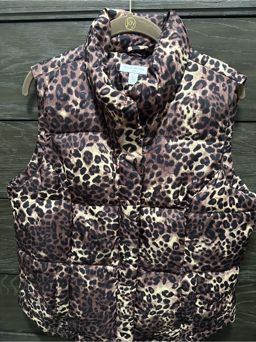Charter Club Leopard-Print Quilted Puffer Vest in Brown and Cream